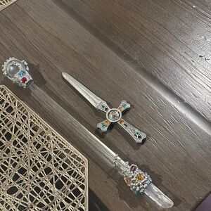 Silver Wand and Cross with Gem Details